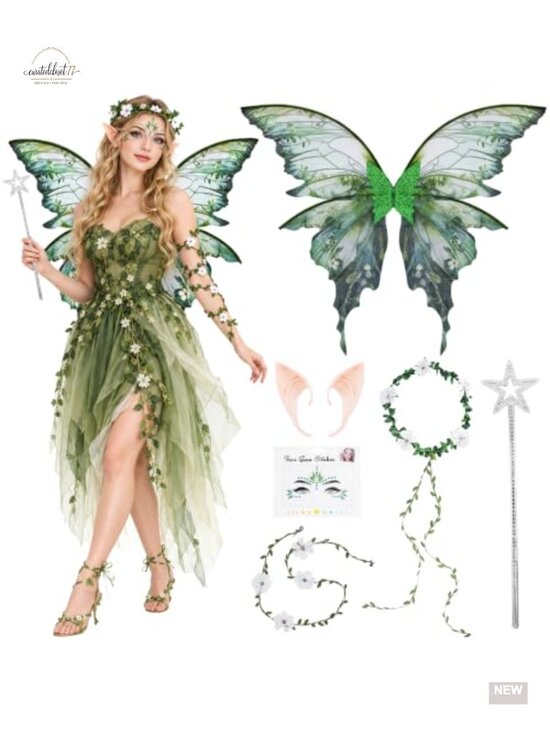 Other - Elf Fairy Wings Cosplay Costume Set 6-Piece Tulle Wings Ears Wand Adult